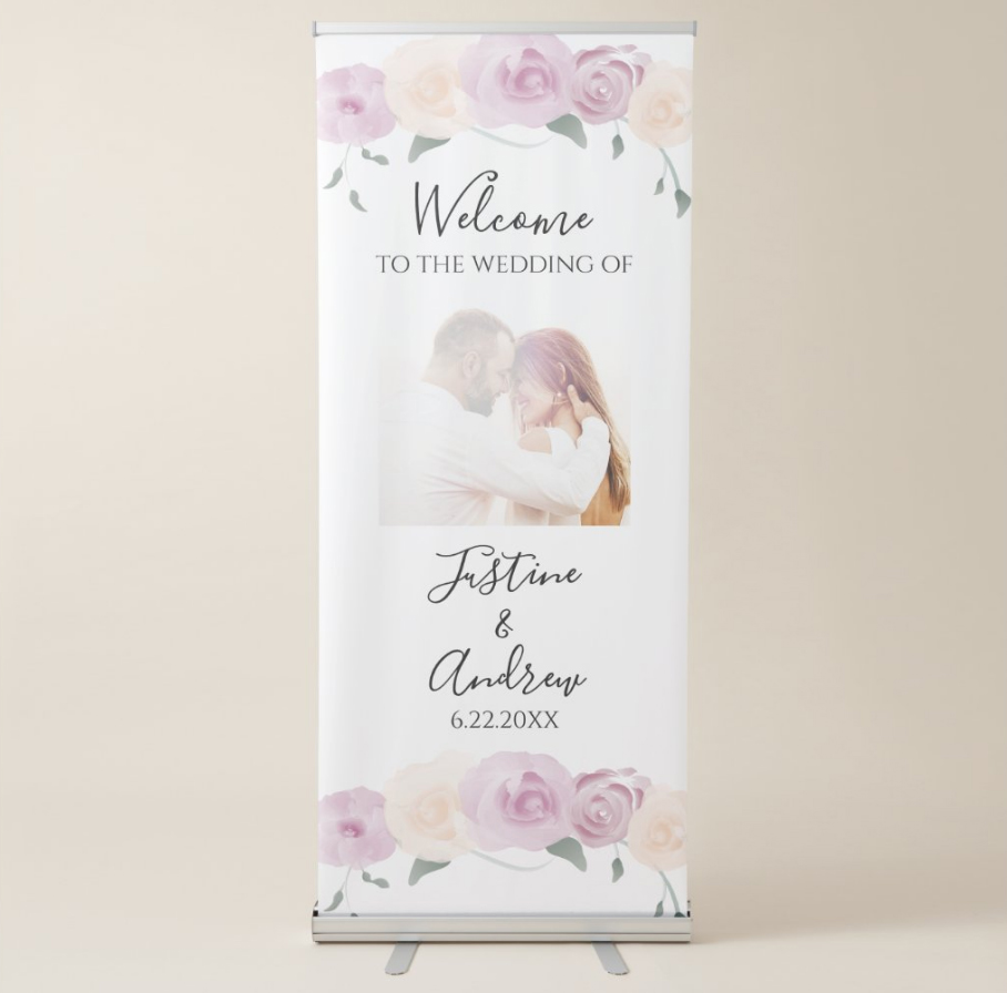 Watercolor Pink Cream Green Wedding Welcome Sign