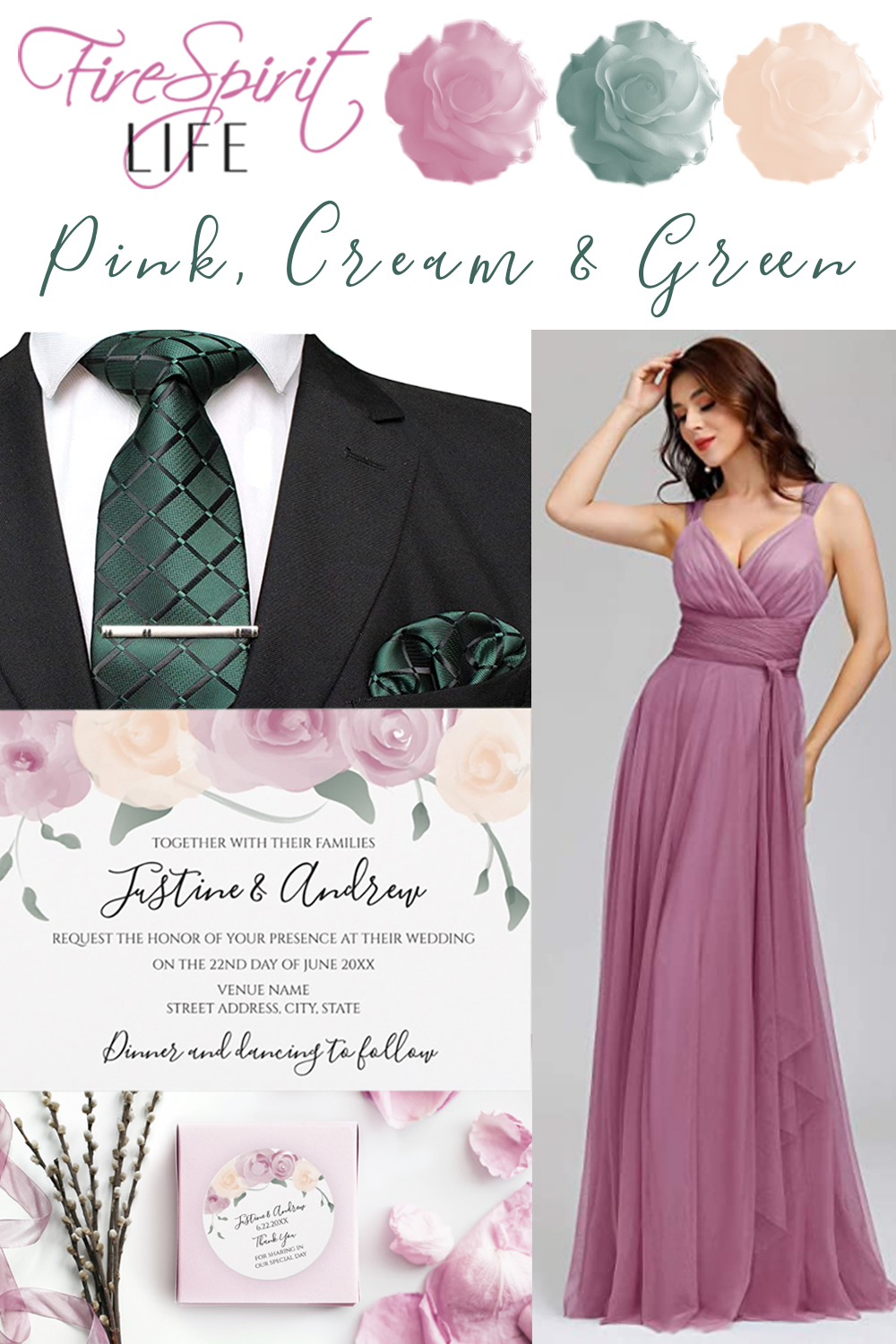 Pink Cream Green Wedding Suite