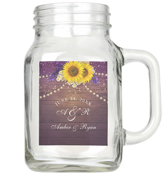 Purple Yellow Sunflower Wedding Mason Jar