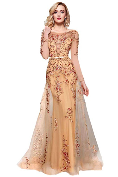 Valentine's Day Dresses - Meier Illusion Long Sleeve Embroidered Gown