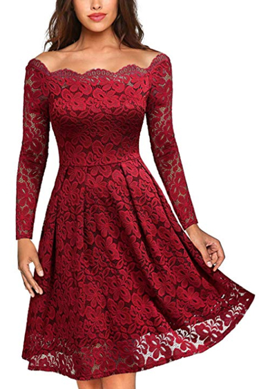 Valentine's Day Dresses - Flora Lace Long Sleeve Cocktail Swing Dress