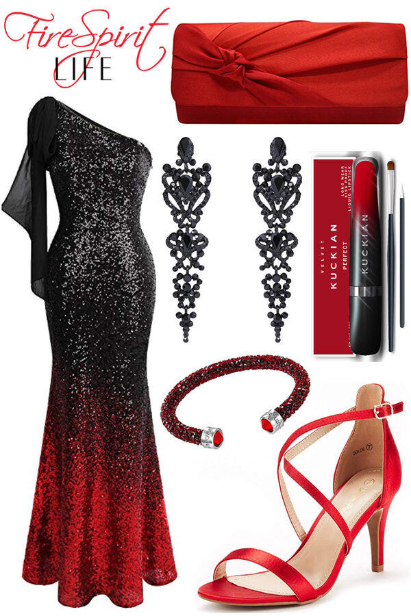 Red & Black Gradient Sequin Mermaid Gown | FireSpirit Life