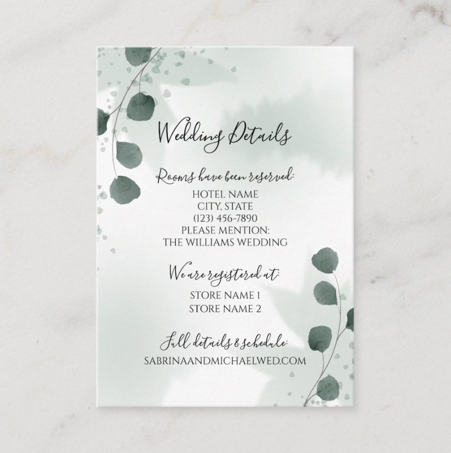 Watercolor Sage Green Eucalyptus Wedding Details Card